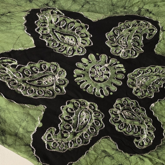 Embroidered Green and Black V Neck Halter Bohemian Dress - Picture 3 of 6